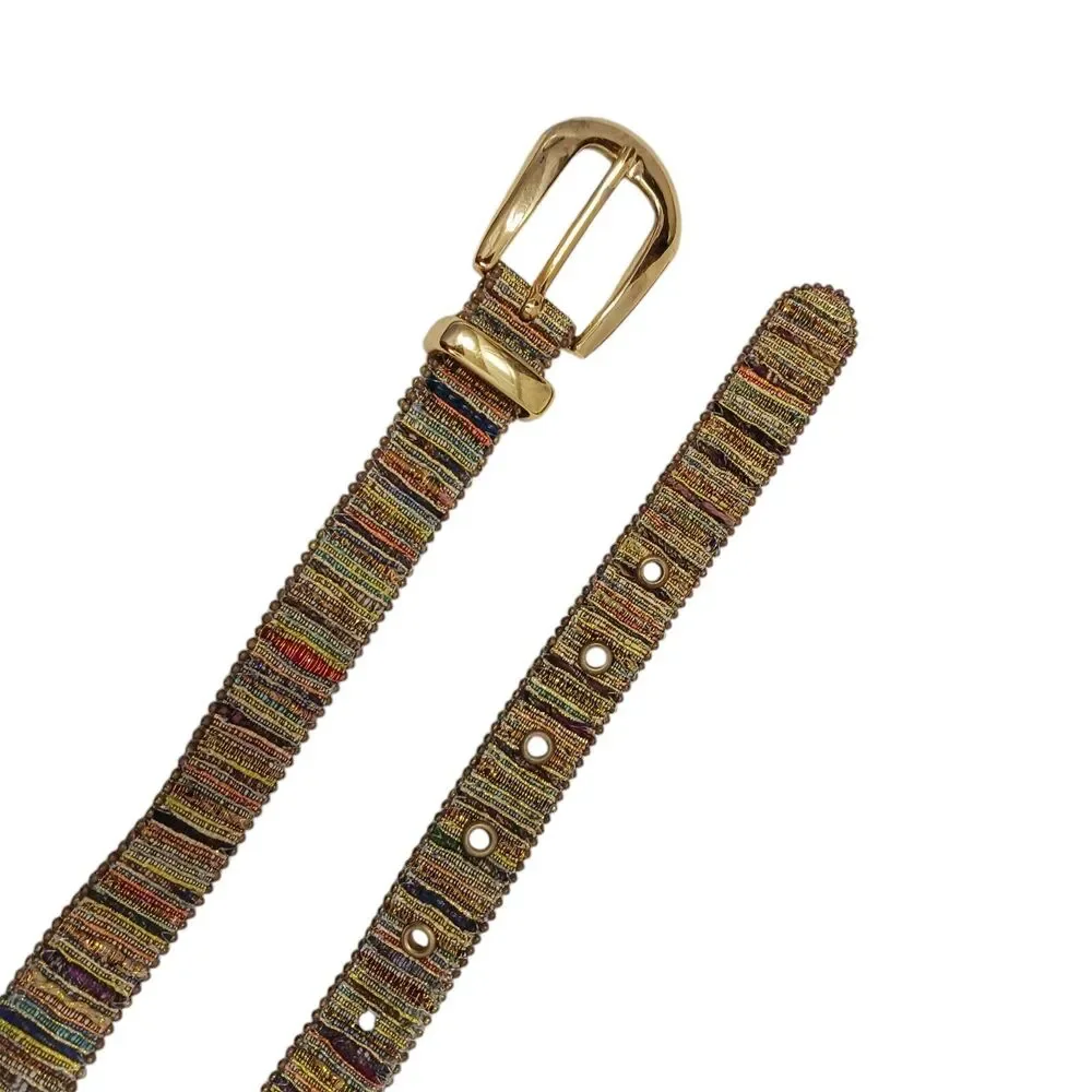 Vintage Aimee Lynn Belt Golden Tapestry Woven Sz‎ Large Artsy Mid Century Modern